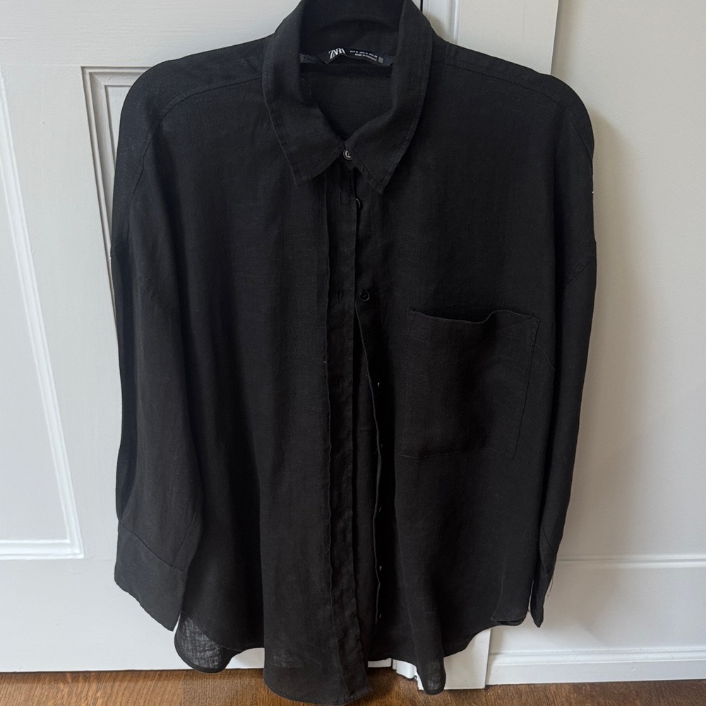 Women’s zara linen black shirt - size medium